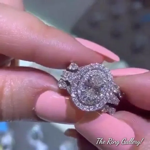 Halo Wedding Ring Set / Engagement Ring size 6,7,8,9,10 925/14k - Picture 4 of 11